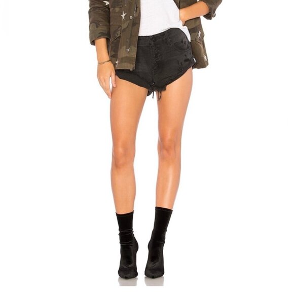 OneTeaspoon Black Bandits Long Rise Button Fly Twisted Cuff Hem Women’s Size 26 - Picture 1 of 9